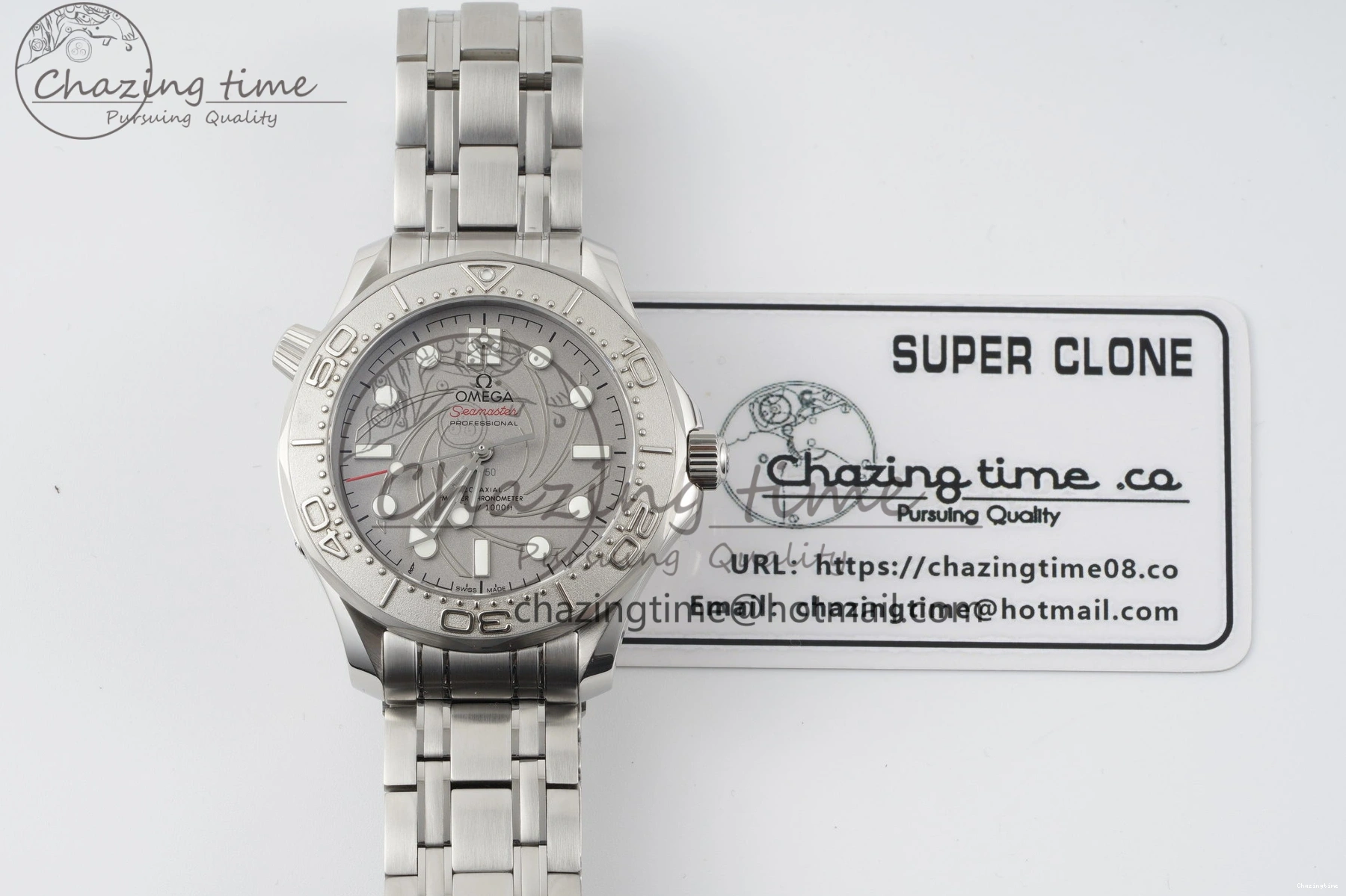0521 Unisex Seamaster 300M 007 Platinum VSF 1:1 Best Edition Gray Dial on SS Bracelet A 7826